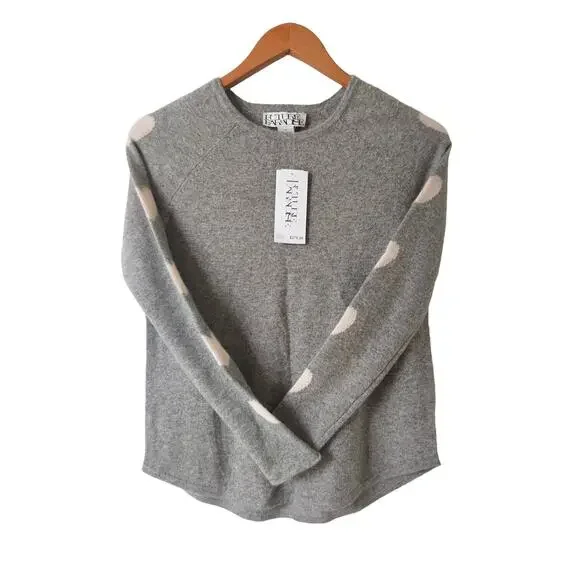 Future Paradise Cashmere Hearts Sweater Gray Pink Long Sleeve Size XS NWT - Picture 1 of 10